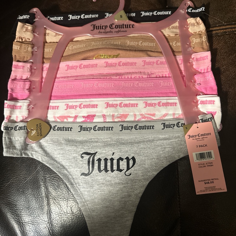 Juicy Couture women 7-Pack Cotton Blend Colorful Bikini Bottoms - Pink/Gray Mix
